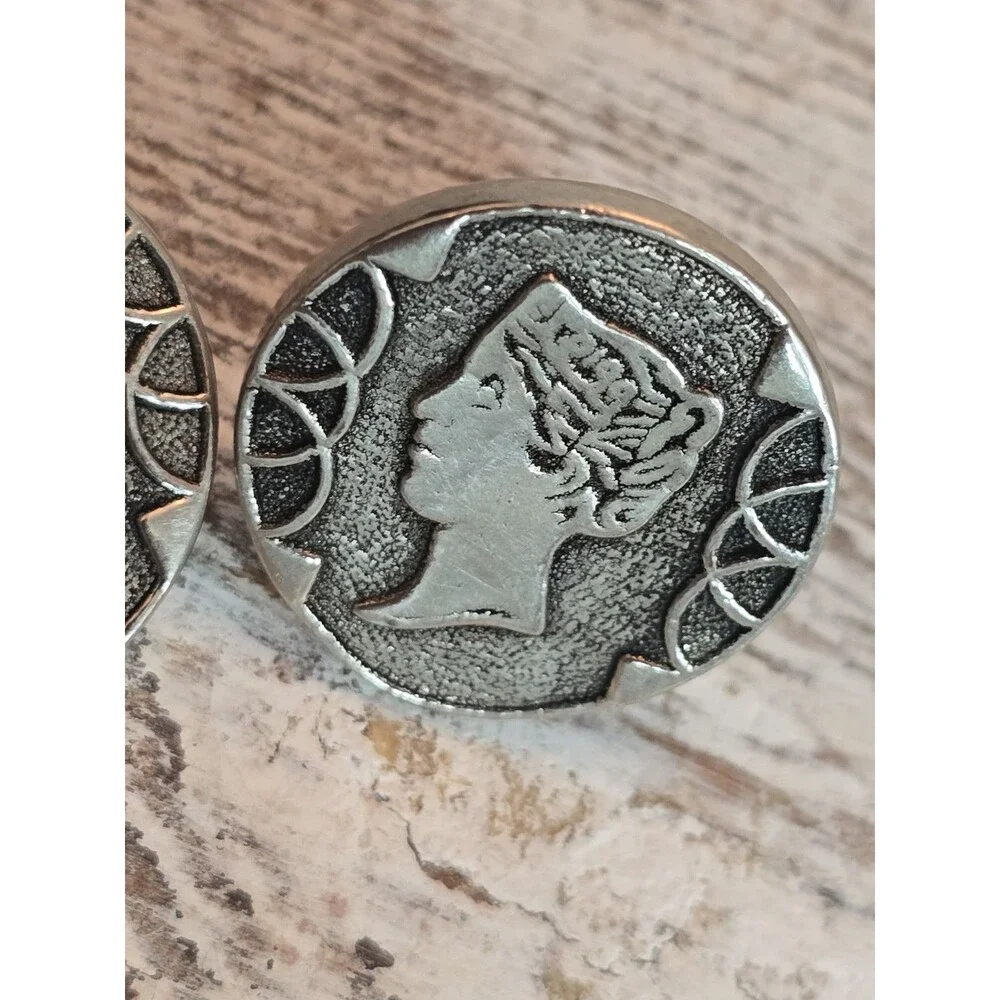 Vintage Roman Coin Style Cufflinks Silver Tone Men's Jewelry #386